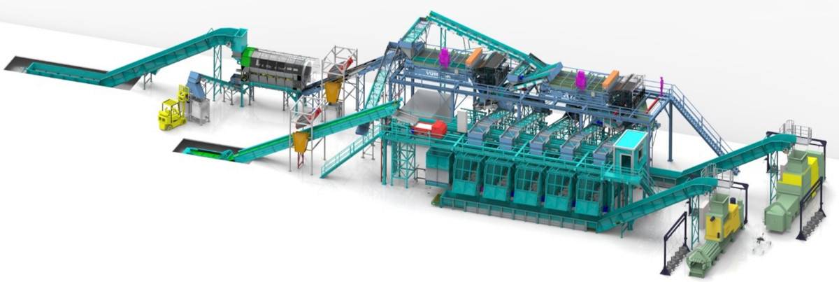 Ligne de triage automatique servant à trier des bouteilles en PET, des canettes et boîtes de conserve en Al et en Fe